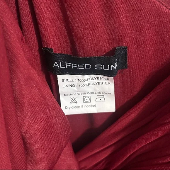 ALFRED SUNG D743 Ruched V-Neck Cold Shoulder Maxi Dress w Slit, Burgundy, Sz 2 - Picture 6 of 15